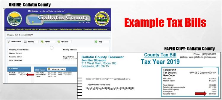 photo of tax bill with red arrows indicating where to find taxable value